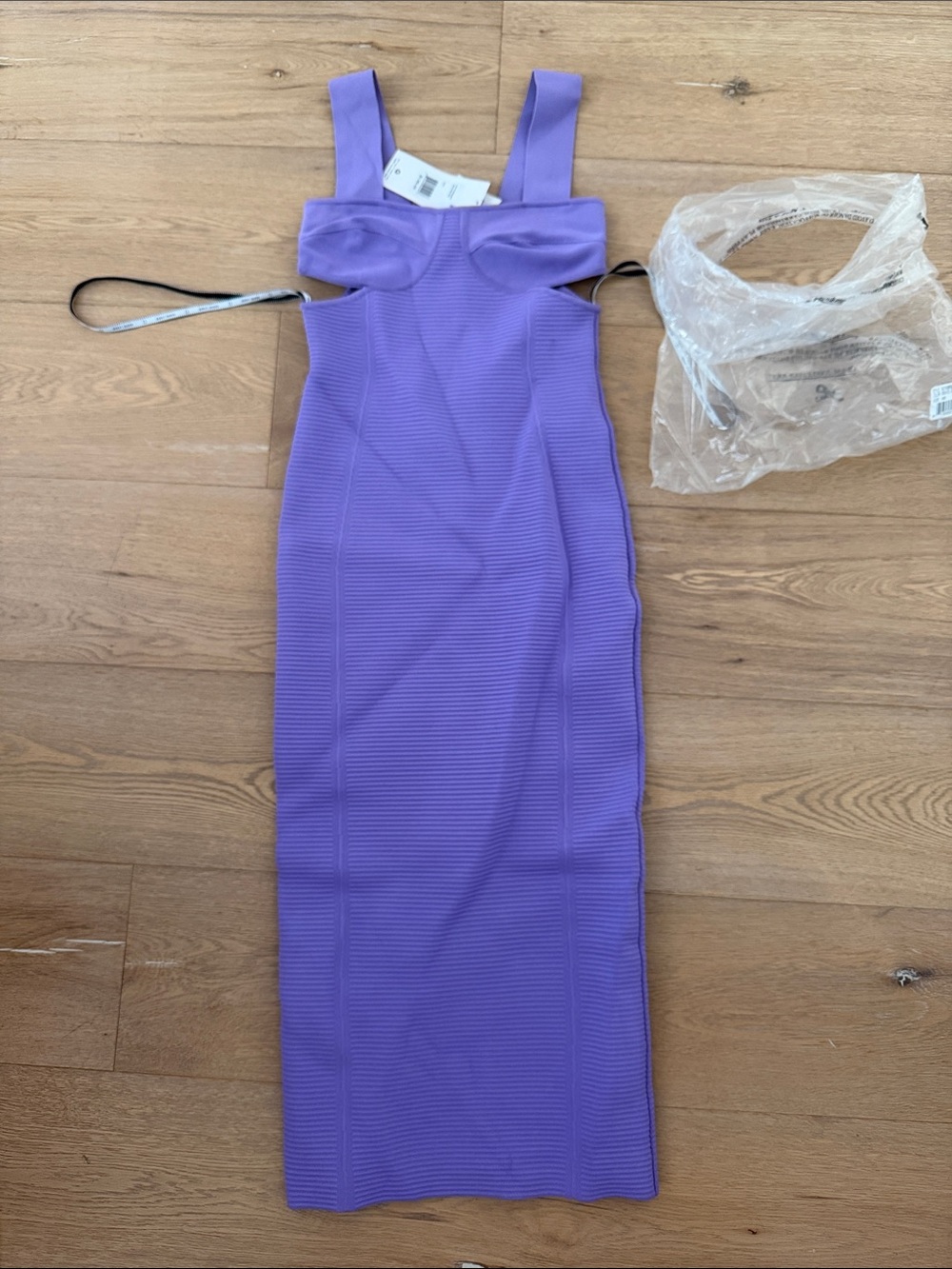 Herve Leger Lavender Purple Ribbed Bodycon Midi Dress